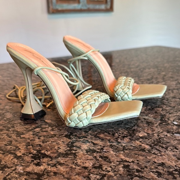 Bai beioi deep mint Green margarita Heels and Woven with lace ankle strap 8.5 - Picture 2 of 11
